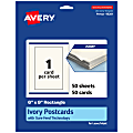 Avery® Printable Postcards With Sure Feed® Technology, 95281-MIC50, Rectangle, 6" x 9", Matte Ivory, Pack Of 50 1 thumbnail image
