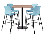 KFI Studios Proof Bistro Square Pedestal Table With Imme Bar Stools, Includes 4 Stools, 43-1/2”H x 42”W x 42”D, River Cherry Top/Black Base/Sky Blue Chairs
