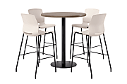 KFI Studios Proof Bistro Round Pedestal Table With Imme Barstools, 4 Barstools, Studio Teak/Black/Moonbeam Stools