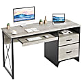 Bestier 56"W Office Desk With Drawers & Tray, Retro Gray Oak Light
