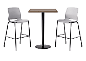 KFI Studios Proof Bistro Square Pedestal Table With Imme Bar Stools, Includes 2 Stools, 43-1/2”H x 30”W x 30”D, Studio Teak Top/Black Base/Light Gray Chairs