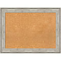 Amanti Art Rectangular Non-Magnetic Cork Bulletin Board, Natural, 33” x 25”, Crackled Metallic Plastic Frame