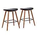 LumiSource Saddle Counter Stools, Walnut/Black, Set Of 2 Stools