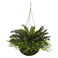 Nearly Natural Cycas 13”H Artificial Indoor/Outdoor Plant With Mossy Hanging Basket, 13”H x 17”W x 17”D, Green 1 thumbnail image