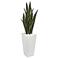 Nearly Natural Sansevieria 48”H Artificial Plant With Tower Planter, 48”H x 10”W x 10”D, Green/White