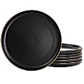 Elama Paul 6-Piece Round Stoneware Dinner Plate Set, 10-3/4", Matte Black/Gold