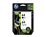 HP 64 Black And Tri-Color Ink Cartridges, Pack Of 2, X4D92AN
