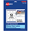 Avery® Glossy Permanent Labels With Sure Feed®, 94510-CGF25, Round, 2-1/4" Diameter, Clear, Pack Of 300