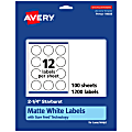 Avery® Permanent Labels With Sure Feed®, 94608-WMP100, Starburst, 2-1/4", White, Pack Of 1,200