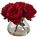 Nearly Natural Fancy Rose 8”H Artificial Floral Arrangement With Vase, 8”H x 8-1/2”W x 8-1/2”D, Red