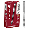 uni-ball® Vision™ Needle Liquid Ink Rollerball Pens, Fine Point, 0.7 mm, Gray Barrel, Black Ink, Pack Of 12