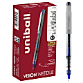 uni-ball® Vision™ Needle Liquid Ink Rollerball Pens, Fine Point, 0.7 mm, Gray Barrel, Blue Ink, Pack Of 12 1 thumbnail image