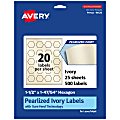 Avery® Pearlized Permanent Labels With Sure Feed®, 94120-PIP25, Hexagon, 1-1/2" x 1-47/54", Ivory, Pack Of 500 Labels