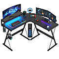 Bestier L-Shaped RGB Gaming Desk With Monitor Stand & Multi-Function Hooks, 52"W, Black Carbon Fiber