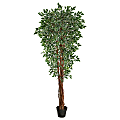 Nearly Natural Variegated Ficus 70”H Artificial Plant With Planter, 70”H x 18”W x 18”D, Green/Black
