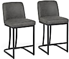 ALPHA HOME PU Leather Counter-Height Stools With Back, Gray, Set Of 2 Stools 1 thumbnail image