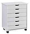 Linon Casimer 6-Drawer Wide Rolling Home Office Storage Cart, White