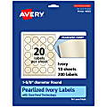 Avery® Pearlized Permanent Labels With Sure Feed®, 94507-PIP10, Round, 1-5/8" Diameter, Ivory, Pack Of 200 Labels