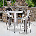 Flash Furniture Commercial-Grade Indoor/Outdoor Bar Stools, Silver, Set Of 4 Bar Stools