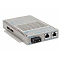 Omnitron OmniConverter 10/100/1000 PoE+ Gigabit Ethernet Fiber Media Converter Switch RJ45 SC Multimode 550m - 2 x 10/100/1000BASE-T; 1 x 1000BASE-SX; Univ. AC Powered; Lifetime Warranty