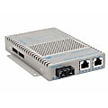 Omnitron OmniConverter 10/100/1000 PoE+ Gigabit Ethernet Fiber Media Converter Switch RJ45 SC Multimode 550m - 2 x 10/100/1000BASE-T; 1 x 1000BASE-SX; Univ. AC Powered; Lifetime Warranty 1 thumbnail image