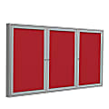 Ghent Traditional 3-Door Enclosed Fabric Bulletin Board, 36" x 72", Red, Satin Aluminum Frame