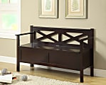 Monarch Specialties Solid Wood 50" Bench With Storage, Cappuccino