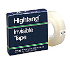 3M™ Highland™ 6200 Invisible Tape, 1/2" x 1,296", Clear, Pack Of 12