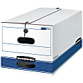 Bankers Box® Stor/File™ FastFold® Standard-Duty Storage Boxes With Locking Lift-Off Lids And Built-In Handles, Letter Size, 24“D x 12" x 10", 60% Recycled, White/Blue, Case Of 12