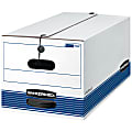 Bankers Box® Stor/File™ FastFold® Medium-Duty Storage Boxes With Locking Lift-Off Lids And Built-In Handles, Letter Size, 24“D x 12" x 10", 60% Recycled, White/Blue, Case Of 12