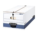 Bankers Box® Stor/File™ Medium-Duty Storage Boxes With String & Button Closure, Built-In Handles, Legal Size, 24" x 15" x 10", 60% Recycled, White/Blue, Case Of 12