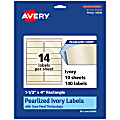 Avery® Pearlized Permanent Labels With Sure Feed®, 94206-PIP10, Rectangle, 1-1/3" x 4", Ivory, Pack Of 140 Labels