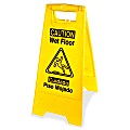 Genuine Joe Universal Graphic Wet Floor Sign - English, Spanish - Print/Message "Wet Floor" - Foldable - Yellow - 2 / Carton 1 thumbnail image