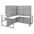 Bush Business Furniture Easy Office 60"W 4-Person L-Shaped Cubicle Desk Workstation With 66"H Panels, Pure White/Silver Gray, Premium Installation