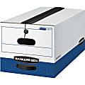 Bankers Box® Liberty® Plus Storage Boxes With String & Button Closure, 24" x 12" x 10", Letter, 60% Recycled, White/Blue, Case Of 12