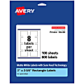 Avery® Permanent Labels With Sure Feed®, 94236-WMP100, Rectangle, 2" x 2-3/4", White, Pack Of 800