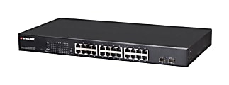 Intellinet 24-Port Gigabit Ethernet PoE+ Web-Managed Switch with 2 SFP Ports, 24 x PoE ports, IEEE 802.3at/af Power over Ethernet (PoE+/PoE), 2 x SFP, Endspan, 19" Rackmount (Euro 2-pin plug) - Switch - managed