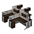 Bush Business Furniture Office in an Hour 4 Person L Shaped Cubicle Workstations, Mocha Cherry, Standard Delivery 1 thumbnail image