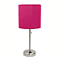Creekwood Home Oslo Power Outlet Metal Table Lamp, 19-1/2"H, Pink Shade/Brushed Steel Base
