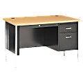 Lorell® Fortress Series Single-Pedestal Teacher's Desk, 29 1/2"H x 48"W x 30"D, Black/Maple