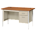 Lorell® Fortress Series Single-Pedestal Teacher's Desk, 29 1/2"H x 48"W x 30"D, Putty/Oak
