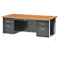 Lorell® Fortress Series Double-Pedestal Teacher's Desk, 29 1/2"H x 60"W x 30"D, Black/Oak