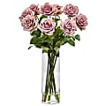 Nearly Natural Rose 19”H Artificial Floral Arrangement With Cylinder Vase, 19”H x 13”W x 13”D, Mauve