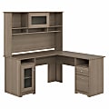 Bush Furniture Cabot 60"W L-Shaped Computer Desk With Hutch, Ash Gray, Standard Delivery