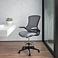 Flash Furniture Mid-Back Mesh Ergonomic Drafting Chair with Adjustable Foot Ring and Flip-Up Arms, Dark Gray