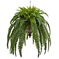 Nearly Natural Boston Fern 39”H Artificial Plant With Metal Hanging Bowl, 39”H x 33”W x 33”D, Green/Black