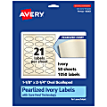 Avery® Pearlized Permanent Labels With Sure Feed®, 94061-PIP50, Oval Scalloped, 1-1/8" x 2-1/4", Ivory, Pack Of 1,050 Labels
