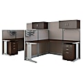 Bush Business Furniture Office in an Hour 2 Person L Shaped Cubicle Workstations, Mocha Cherry, Premium Installation