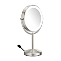 Conair® Halo Double-Sided Lighted Stainless Steel Makeup Mirror, 8-1/2”H x 8-1/2”W x 1”D, Satin Nickel 1 thumbnail image