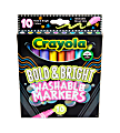 Crayola® Washable Markers, Pack Of 10 Markers, Broad Line, Bold & Bright Colors